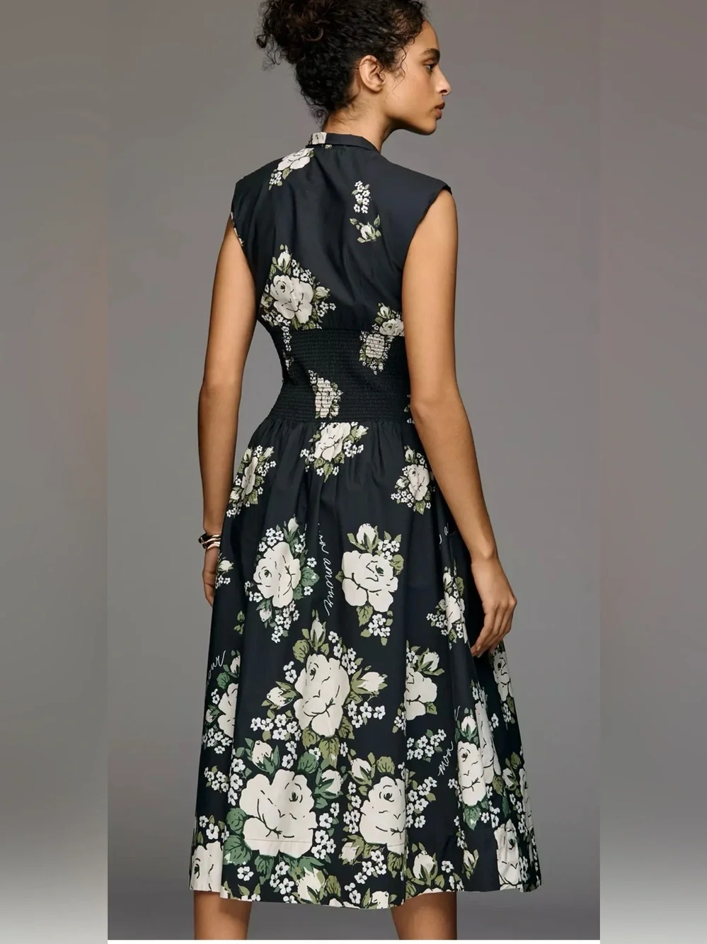 Anthropologie Maeve The Tommie Cap-Sleeve Smocked Front-Zip Shirt Dress - Picture 3 of 8